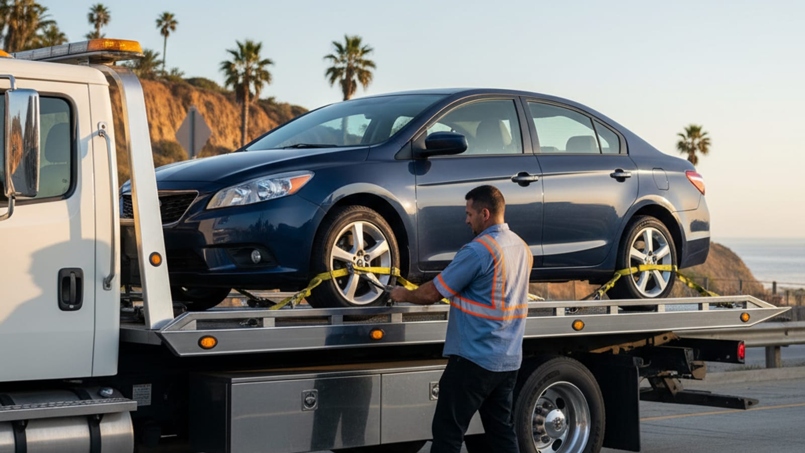 Person checking a towing information sign in a Memphis parking lot